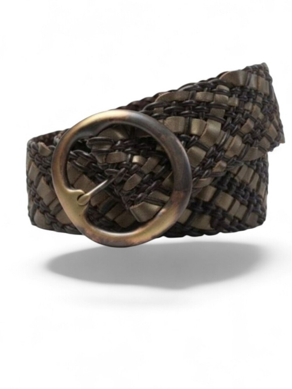 Nine West Braided Leather Wide Belt 40" Brown Boho Statement